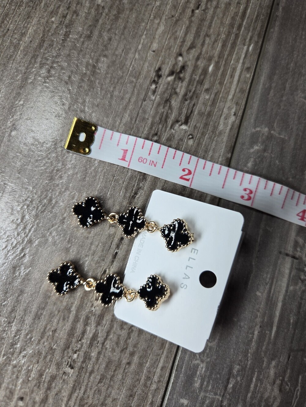 NWT ELLAS Black and Gold Clover Drop Earrings - Picture 3 of 16